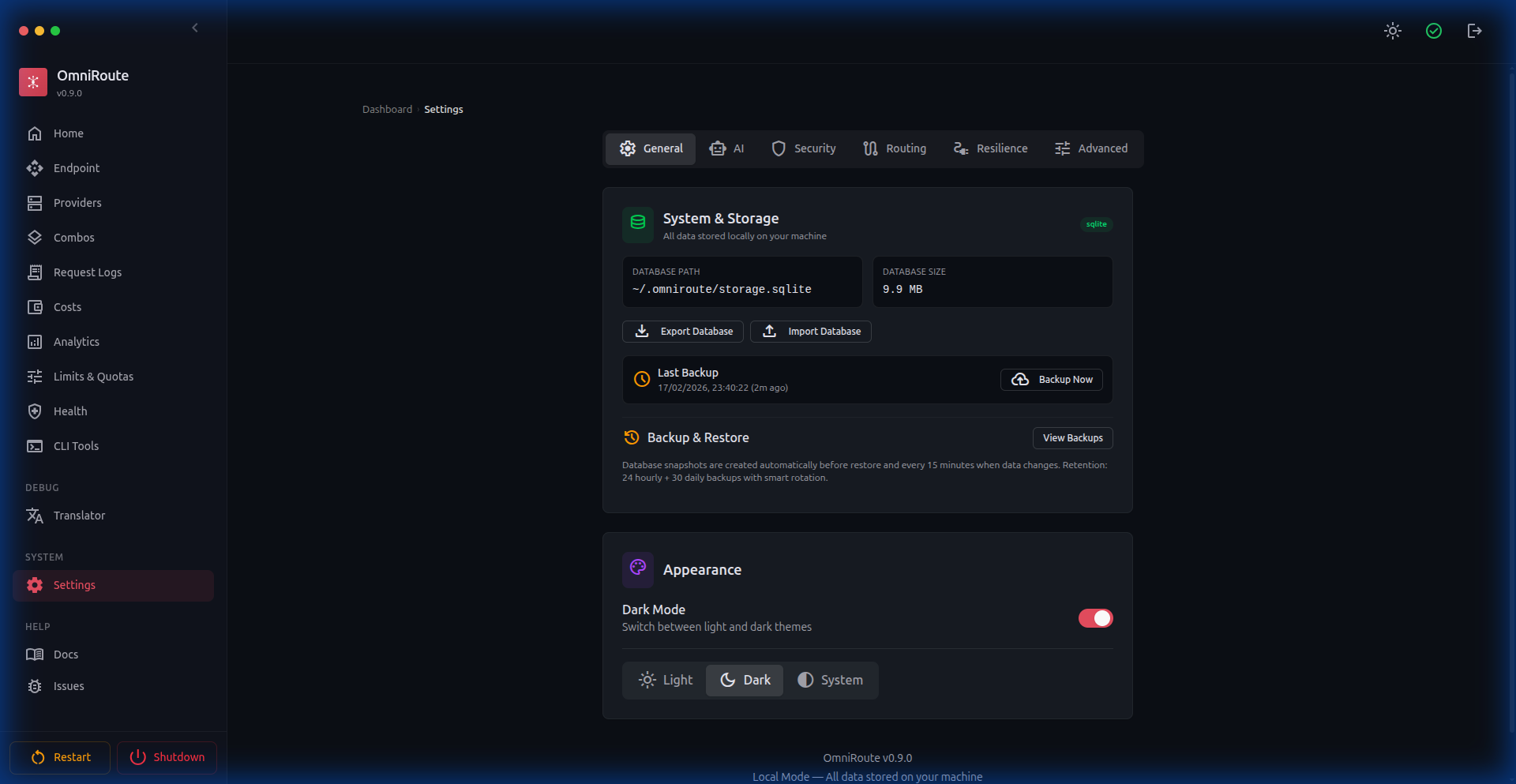 Settings Dashboard